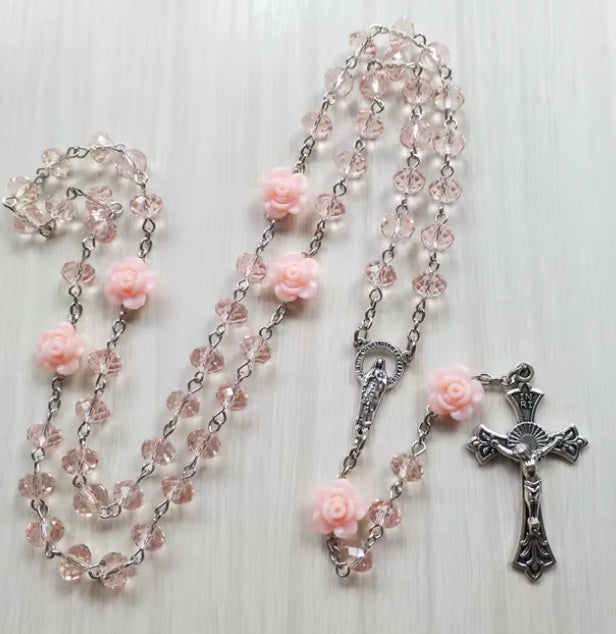 18ct Gold Filled Rosary Necklace Chain with Cross Pendant