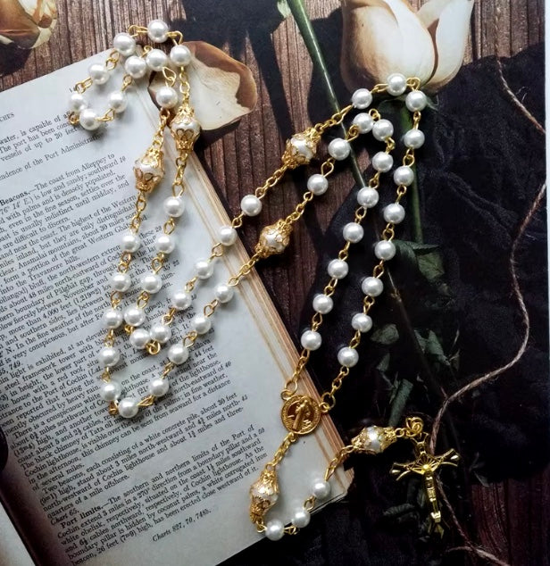 18ct Gold Filled Rosary Necklace Chain with Cross Pendant