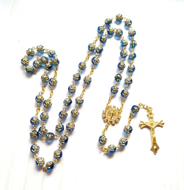 18ct Gold Filled Rosary Necklace Chain with Cross Pendant