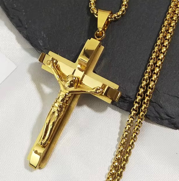18ct Gold Filled Rosary Necklace Chain with Cross Pendant