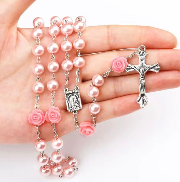 18ct Gold Filled Rosary Necklace Chain with Cross Pendant