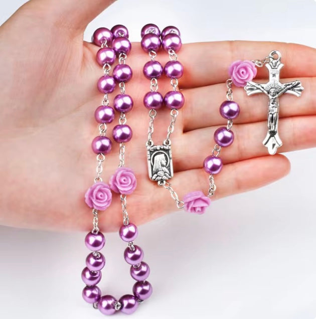 18ct Gold Filled Rosary Necklace Chain with Cross Pendant