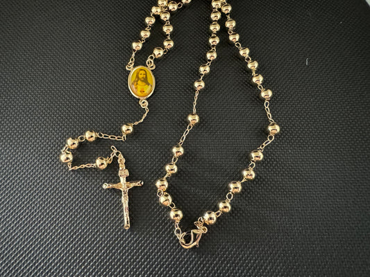 18ct Gold Filled Rosary Necklace Chain with Cross Pendant 60cm x 4mm