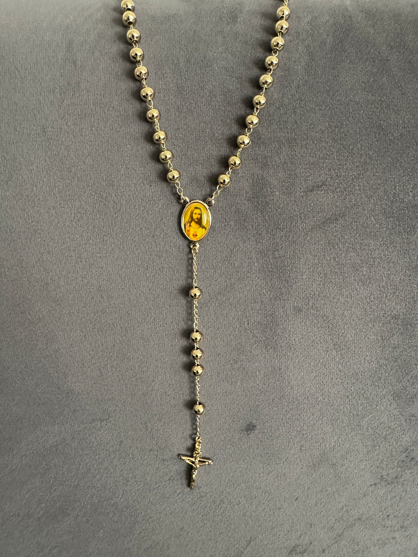 18ct Gold Filled Rosary Necklace Chain with Cross Pendant 60cm x 4mm