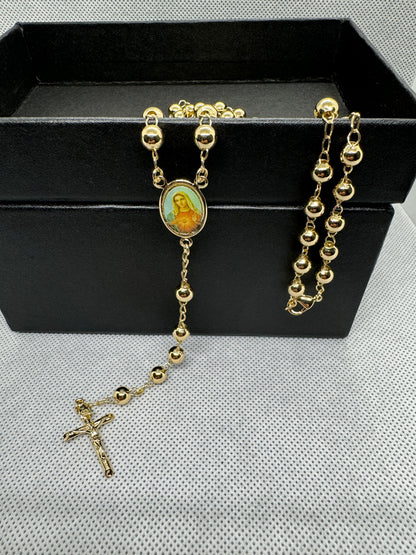 18ct Gold Filled Rosary Necklace Chain with Cross Pendant 60cm x 4mm