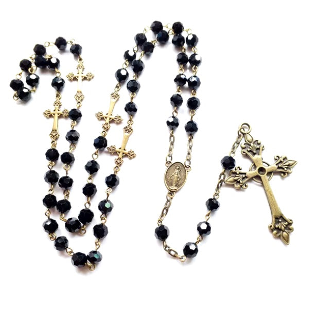 18ct Gold Filled Rosary Necklace Chain with Cross Pendant