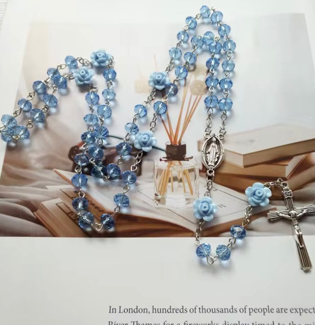 18ct Gold Filled Rosary Necklace Chain with Cross Pendant